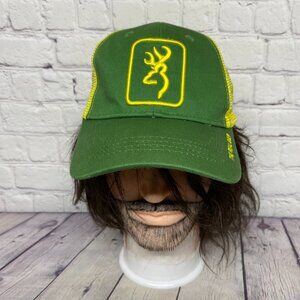 Browning Trucker Hat Mesh Cap Snapback Green Yellow Embroidered National Trap